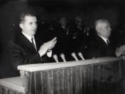 Nicolae Ceauşescu vorbind la adunarea festivă organizată cu prilejul aniversării a 45 de ani de la crearea Partidului Comunist Român