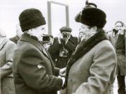 Aspect de la întâlnirea lui Nicolae Ceauşescu cu Iosip Broz Tito, care face o vizită de prietenie în ţara noastră, la Drobeta Turnu-Severin.(3.XII.1977)