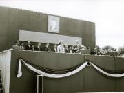 Vizita de lucru a preşedintelui Nicolae Ceauşescu şi a altor conducători de partid şi de stat în judeţul Satu Mare. Prezidiul Marii Adunări Populare din oraşul Carei. (21.VI.1978)