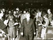 Nicolae Ceauşescu şi alţi conducători de partid şi de stat, la lucrările Conferinţei Naţionale a Uniunii Artiştilor Plastici ce a avut loc în Capitală. Primire în Sala lucrărilor.(22.VI.1978)