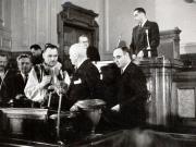 Gheorghe Gheorghiu –Dej, Petru Groza, Marin Florea Ionescu, Gh. Florescu la cea de-a 10-a sesiune a M. A.N. în cadrul căreia s-a votat bugetul de stat al R.P.R. pe anul 1951 şi s-a semnat Apelul pentru un Pact al Păcii (7.IV.1951).
