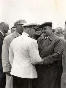 Dej, Petru Groza, Kavtaradze, Ana Pauker, cu prilejul sosirii în Capitală a delegaţiei guvernamentale sovietice, în frunte cu K.E. Vorosilov pentru a participa la sărbătoarea zilei de 23 august. (22.08.1951).