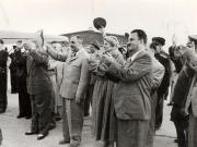Gheorghe Gheorghiu –Dej (alături de Ana Pauker, Vasile Luca, Teohari Gerogescu şi alţii) salutând plecarea spre patrie a delegaţiei guvernamentale sovietice condusă de mareşalul K.E. Vorosilov, care ne-a vizitat ţara cu prilejul sărbătoririi zilei de 23 august 1951. (25.08.1951).