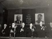 Gheorghe Gheorghiu –Dej. C.I.Parhon, Petru Groza, Kavtaradze S.I, V.P. Nichitin, Vasile Luca şi alte persoane în prezidiul şedinţei solemne consacrată celei de-a 34-a aniversări a Marii Revoluţii Socialiste din Octombrie (Sala Ateneului R.P.R.). (6.11.1951).