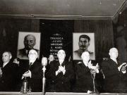 Gheorghe Gheorghiu –Dej. C.I.Parhon, Vasile Luca, Petru Groza, V.P. Nichitin în prezidiul şedinţei solemne consacrată celei de-a 34-a aniversări a Marii Revoluţii Socialiste din Octombrie (Sala Ateneului R.P.R.).(6.11.1951).