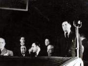 Gheorghe Gheorghiu –Dej, Petru Groza, C. Doncea la marele miting al oamenilor muncii din sala „Aro”, cu prilejul sărbătoririi unui an de la instalarea primului guvern democrat din istoria României. (06.03.1946).