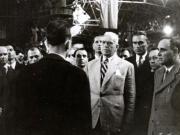 Gheorghe Gheorghiu –Dej, Petru Groza, ş.a., participă la festivitatea din Gara de Nord, unde muncitorii ceferişti predau guvernului democrat un tren, dar pregătit de ei în cinstea zilei de 1 Mai. (02.05.1946).