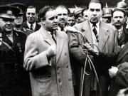 Membrii delegaţiei guvernamentale române care a participat la Conferinţa de Pace de la Paris, în Gara Predeal, unde a avut loc un miting la care au luat cuvântul Dej, Gh. Tătărăscu, Fl. Bagdasar, G-ral Precup şi alţi membrii ai delegaţiei. (21.09.1946).