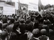 Gheorghe Gheorghiu –Dej, Şt. Voitec, Gh. Tătărăscu şi alţi membrii ai delegaţiei române la Conferinţa Păcii de la Paris se întorc în ţară. Aspect din Gara Ploieşti-Vest unde a avut loc un miting cu acest prilej. (21.09.1946).