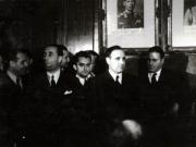 Solemnitate cu prilejul instalării lui Gh. Gheorghiu–Dej în postul de ministru al Economiei Naţionale. Sunt prezenţi: I.G. Maurer, ş.a. (2.12.1946).