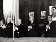 Gh. Gh.-Dej, Petru Groza, C. I. Parhon, S. I. Kavtaradze ş.a. participă la festivitatea organizată la Ateneul Român, cu ocazia sărbătoririi a cinci ani de la eliberarea Ungariei de armata sovietică.(3 aprilie 1950)