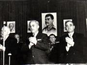 Gh. Gh.-Dej, C. I. Parhon, S. I. Kavtaradze, Gh. Stoica, Leontin Sălăjan, Vasile Luca participă la festivitatea organizată la Ateneul Român, cu ocazia sărbătoririi a cinci ani de la eliberarea Ungariei de armata sovietică. (3 aprilie 1950)