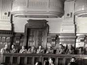 Gh. Gh.-Dej, Petru Groza, Chivu Stoica, Gh. Vasilichi, I. Chişinevschi, V. Luca, Teohari Georgescu, Ana Pauker, Lothar Rădăceanu pe banca ministerială, participând la Sesiunea Marii Adunări Naţionale, unde s-a discutat şi votat proiectul de lege al Codului Muncii. (29 mai 1950)