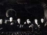 Gh. Gh.-Dej, C. I. Parhon, S. I. Kavtaradze, Ana Pauker, Vasile Luca, Teohari Georgescu în prezidiul adunării festive de la Ateneul Român, cu prilejul celei de a 33-a aniversări a Marii Revoluţii Socialiste din Octombrie. (6 noiembrie 1950)