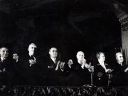 Gh. Gh.-Dej, C. I. Parhon, Vasile Luca, S. I. Kavtaradze, Ana Pauker, Teohari Georgescu, Nichitin, în prezidiul adunării festive de la Ateneul Român, cu prilejul celei de a 33-a aniversări a Marii Revoluţii Socialiste din Octombrie. (6 noiembrie 1950)
