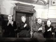 Gh. Gh.-Dej, Ana Pauker, Vasile Luca, Teohari Georgescu, pe banca ministerială la M.A.N., cu prilejul votării legii Planului Cincinal de dezvoltare a economiei naţionale pe anii 1951-1955. (15 decembrie 1950)