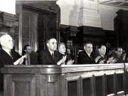 Gh. Gheorghiu-Dej, P. Groza, Th. Georgescu, Ana Pauker, Chivu Stoica, I. Chişinevschi, V. Luca, ş.a., pe banca ministerială la ce-a de-a XI-a sesiune ordinară a Marii Adunări Naţionale, în cadrul căreia s-a luat în discuţie proiectul de lege pentru aprobarea Bugetului de Stat al R.P.R. pe anul 1952. (26.03.1952).