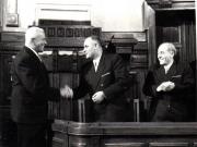 Gh. Gheorghiu-Dej, P. Groza, I. Chişinevschi, ş.a., la cea de-a XIII-a sesiune a M.A.N. care a votat Constituţia R.P.R.(22.04.1952).