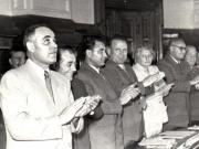 Gh. Gheorghiu-Dej, P. Groza, Chivu Stoica, Gh. Apostol, I. Chişinevschi, P. Borilă, Ana Pauker, M. Constantinescu, E. Bodnăraş, ş.a., pe banca ministerială la cea de-a 12-a sesiune a M.A.N.(2.06.1952).