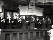 Gh. Gheorghiu-Dej, Gh. Apostol, I. Chişinevschi, Chivu Stoica,  M. Constantinescu, P. Borilă, D-tru Petrescu, Al. Drăghici. S. Bughici, ş.a. pe banca ministerială la cea de-a XIII-a sesiune a M.A.N. în cadrul căreia a fost prezentat şi votat proiectul noii Constituţii a R.P.R.(22-25.09.1952).