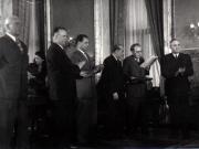 Gh. Gheorghiu-Dej, Chivu Stoica, Gh. Apostol, I. Chişinevschi, P. Bele, ş.a., la solemnitatea de la Consiliul de Miniştri, cu prilejul decernării Premiului de Stat al R.P.R. pe anii 1950-1951.(10.12.1952).