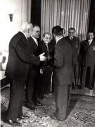 Gh. Gheorghiu-Dej, P. Groza, I. Chişinevschi, Gh. Apostol,  M. Constantinescu, ş.a., la solemnitatea înmânării unor distincţii acordate cu prilejul celei de-a V-a aniversări a Republicii Populare Române (Palatul M.A.N.).(30.12.1952).