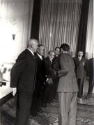 Gh. Gheorghiu-Dej, P. Groza, I. Chişinevschi, Gh. Apostol,  M. Constantinescu, Al. Moghioroş, ş.a., la solemnitatea înmânării unor distincţii acordate cu prilejul celei de-a V-a aniversări a Republicii Populare Române (Palatul M.A.N.).(30.12.1952).