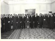 Aspect de la solemnitatea decorării Elenei Ceauşescu, membru al Comitetului Politic Executiv al C.C. al P.C.R., pentru activitate îndelungată în mişcarea muncitorească revoluţionară, cu prilejul aniversării zilei de naştere. (6.I.1979)