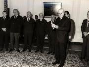 Solemnitatea decorării lui Ion Popescu-Puţuri la împlinirea vârstei de 70 de ani cu „Steaua Republicii Socialiste România” cls. I. Sediul C.C. al P.C.R. (26 mai 1976)