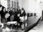 Semnarea protocolului privind schimburile de mărfuri şi de plăţi pe anul 1967 între R.S. România şi R.P. Bulgaria. (7 XI 1966)