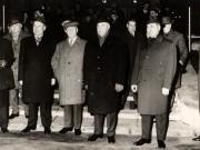 Membri ai conducerii de partid şi de stat pe aeroportul Băneasa, cu ocazia plecării lui Chivu Stoica în Etiopia, într-o vizită oficială. (5 XII 1966)