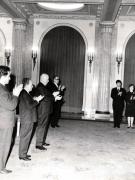 Aspect de la înmânarea la Consiliul de Stat al R.S. România a unor ordine şi medalii pentru merite în activitatea cultural – artistică. (15 XII 1966)