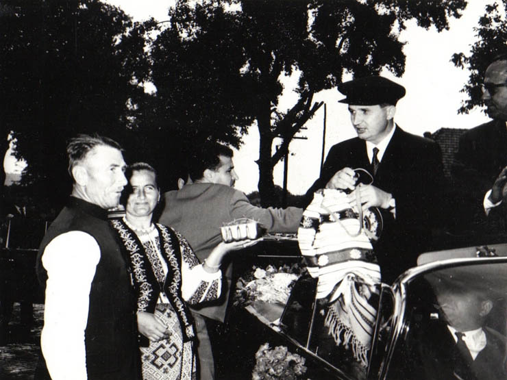 Membri ai conducerii de partid şi de stat vizitând regiunea Argeş (Goleşti)