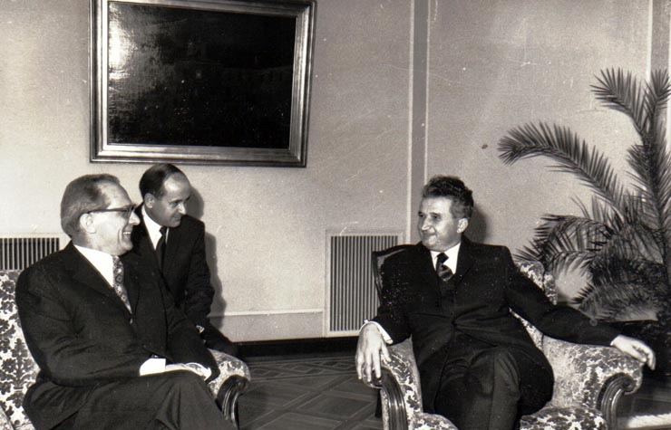 Primirea la C.C. al P.C.R. a şefului delegaţiei de partid şi guvernamentale a R.D.G., Erich Honecher.  (12  mai 1972).