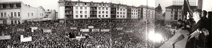 Mitingul organizat la Slatina cu prilejul vizitei de lucru în acest oraş a lui Nicolae Ceauşescu.     (30 mai 1974).