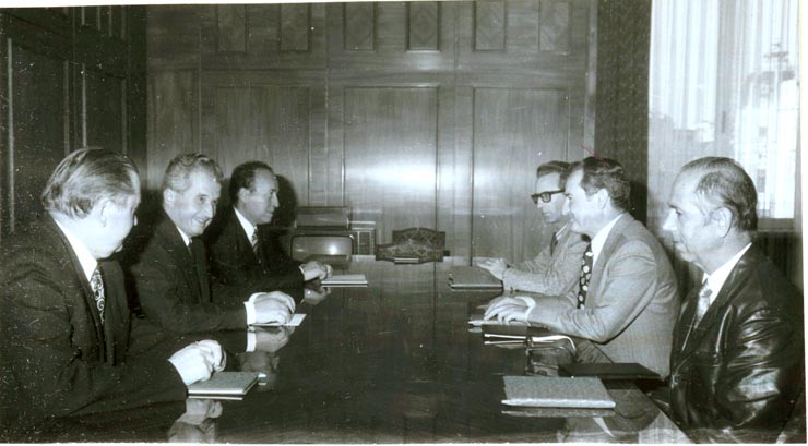 Primirea, de către preşedintele Nicolae Ceauşescu, a delegaţiei Partidului Comunist Portughez, condusă de Octavio Pato.(30.IX.1977)