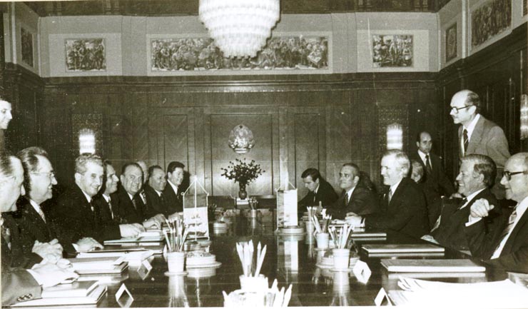 Vizita în România a cancelarului Federal al Republicii Federale Germania, Helmut Schmidt. Aspect din timpul convorbirilor oficiale.(6-7.I.1978)