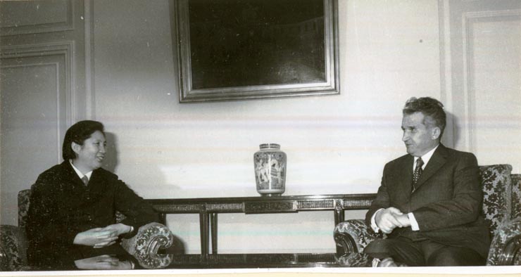 Primirea delegaţiei guvernamentale a P.R. China, condusă de Cen Mu-hua – vicepremier al Consiliului de Stat, ministrul relaţiilor economice cu străinătatea, care a făcut o vizită oficială în ţara noastră.(20.IV.1978)