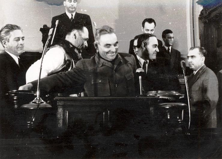 Gheorghe Gheorghiu –Dej, Vasile Luca, Marin Florea Ionescu, Petre Borilă la cea de-a 10-a sesiune a M.A.N. în timpul votării bugetului de stat al R.P.R. pe anul 1951.  (7.IV.1951). (5-7.IV.1951).