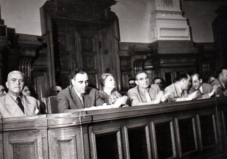 Gh. Gh.-Dej, Petru Groza, Chivu Stoica, I. Chişinevschi, V. Luca, Teohari Georgescu, Ana Pauker participă la Sesiunea Marii Adunări Naţionale, unde s-a discutat şi votat proiectul de lege al Codului Muncii.(29 mai 1950)