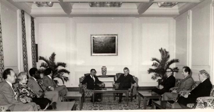 Nicolae Ceauşescu a primit delegaţia Consiliului Mondial al Păcii, condusă de Romesh Chandra. (18 martie 1976)