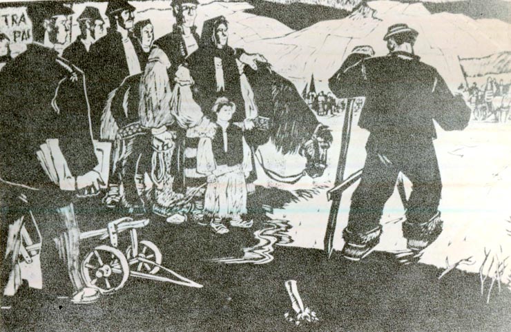 Desen reprezentând reforma agrară, (de Gh. Ivacenco).(1945)