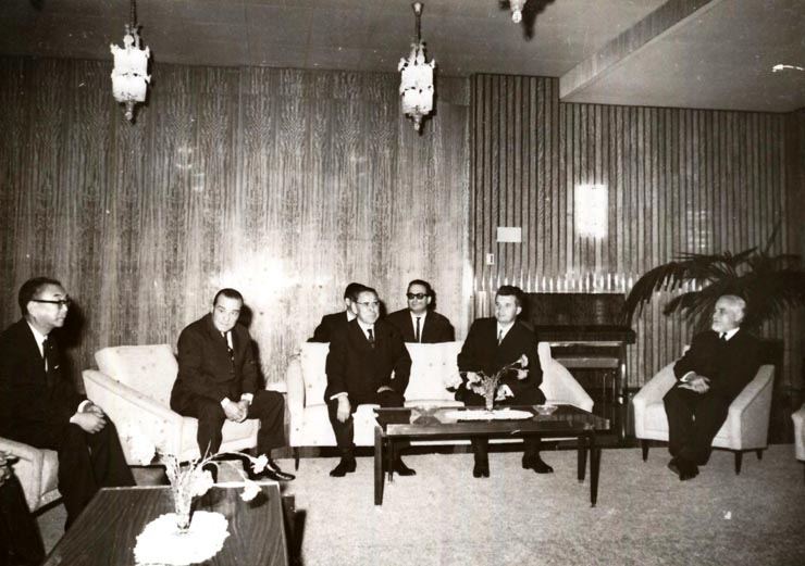 Aspect de la primirea vicepreşedintelui Partidului Liberal Democrat din Japonia, Shojiro Kawashima, de către Nicolae Ceauşescu. (10 X 1966)