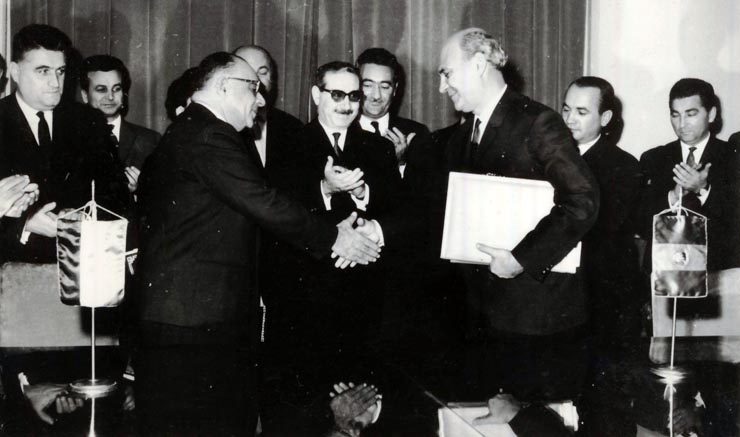 Aspect de la solemnitatea încheierii unor acorduri comerciale între R.S.România şi Republica Arabă Unită. (14 XI 1966)