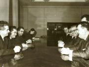 Nicolae Ceauşescu, Paul Niculescu – Mizil, Mihai Dalea în timpul convorbirilor oficiale cu delegaţia Partidului Comunist din Austria, condusă de Franz Muhri, preşedintele P.C. din Austria. (11 II 1967)