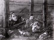 Fotografie după un desen în cărbune reprezentând evadarea lui Gheorghe Gheorghiu-Dej din lagărul de la Târgu Jiu în 9-10 august 1944 (1944, august 10).