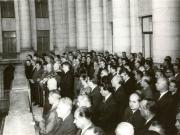 Nicolae Ceauşescu, prim secretar al C.C. al P.C.R., Ion Gh. Maurer şi ceilalţi membri ai C.C. al P.C.R., la adunarea populaţiei din Capitală, în legătură cu situaţia creată de evenimentele din Cehoslovacia.(21 august 1968)