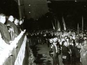 Nicolae Ceauşescu şi alţi conducători de partid şi de stat sunt primiţi de oamenii muncii din Miercurea Ciuc.(26 august 1968)