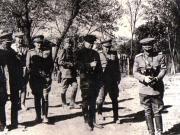 Gh. Gh.-Dej, Emil Bodnăraş, L. Sălăjan, Nicolae Ceauşescu etc la o manevră militară. (1950)