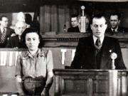 Aspect din timpul lucrărilor Primului Congres General al Sindicatelor Unite. Din prezidiu fac parte Gh. Gheorghiu Dej şi alte persoane (Palatul Marii Adunări Naţionale) (Ivanca Rudenco, Ana Pauker, Brătfăleanu, ing. G. Nicolau, Al. Sencovici).(20 – 30  ianuarie 1945)